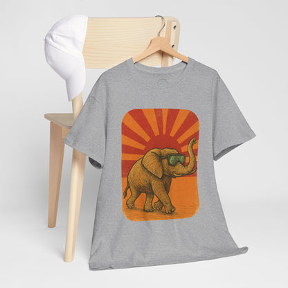 Elephant Sunset Rays Tee | Vintage Retro Animal Shirt | Summer Vibes Graphic T-Shirt | Warm Sunburst Elephant TShirt | Unisex Nature Shirt