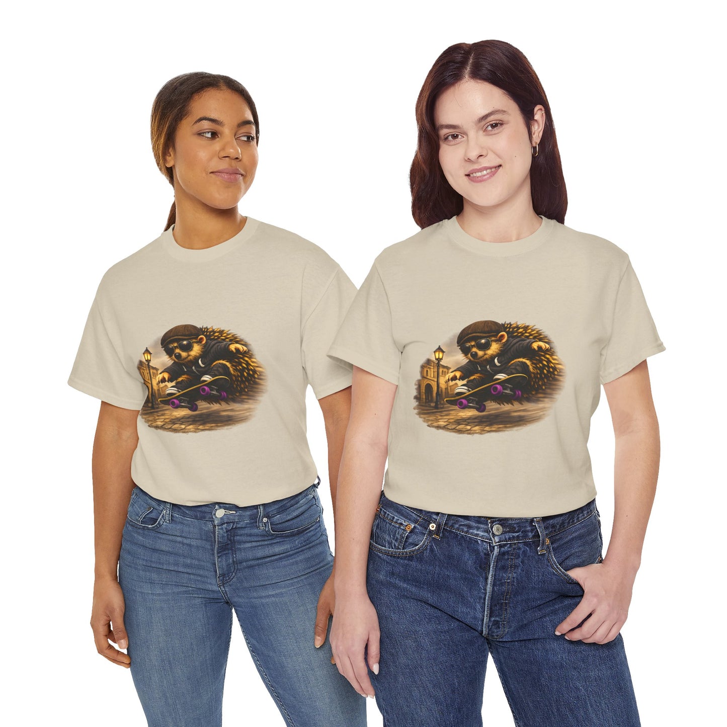 Town Hedgehog Skateboarding Shirt | Street Style Tee | Vintage Town Graphic | Skater Animal T-shirt | Cute Animal Skate Tshirt | Boardin' Hedgehog Collection