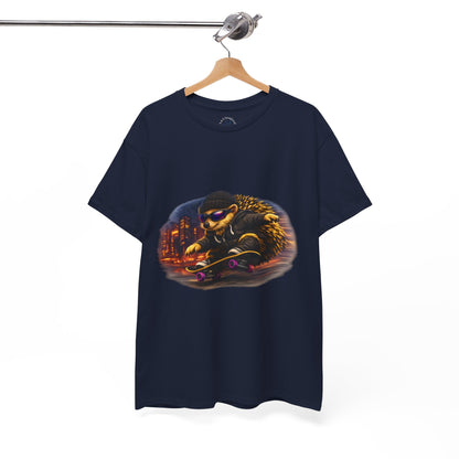 City Nightlife Hedgehog Skateboarding Shirt | Street Style Tee | Vintage City Lights Graphic | Downtown Streetwear | Skater Animal T-shirt | Cute Animal Skate Tshirt | Boardin' Hedgehog Collection