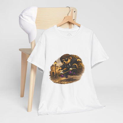 Town Hedgehog Skateboarding Shirt | Street Style Tee | Vintage Town Graphic | Skater Animal T-shirt | Cute Animal Skate Tshirt | Boardin' Hedgehog Collection